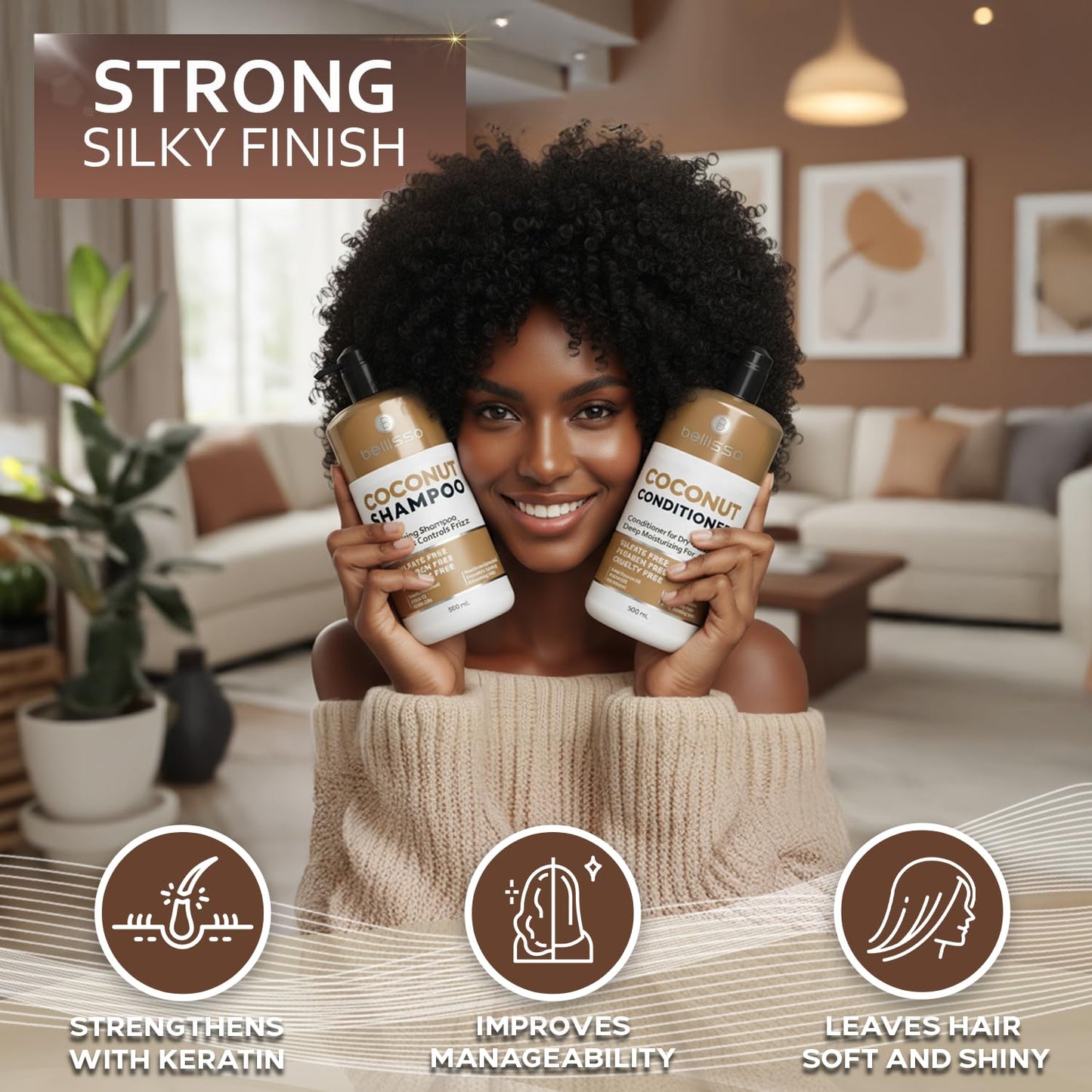 Skiennix Coconut Shampoo & Conditioner Set - Sulfate-Free, Deep Moisturizing Formula for Dry, Damaged Hair - 16 Fl Oz (Set of 2)