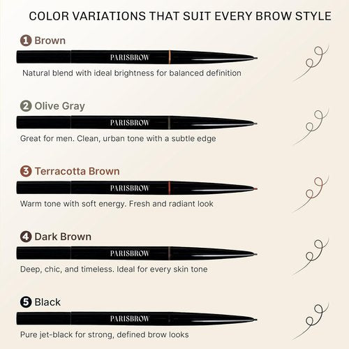 PARISBROW Slim Brow Pencil - Ultra-Fine 0.9mm Tip for Precise Eyebrow Definition | Brown