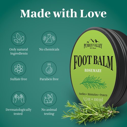 Pumice Valley Foot Balm - Natural Moisturizer for Dry, Cracked Heels & Calluses | 3.5 Oz Rosemary Cream