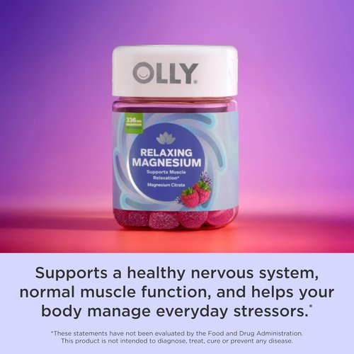 OLLY Relaxing Magnesium Gummies - Support Muscle Relaxation with Raspberry Lavender Flavor | 60 Count