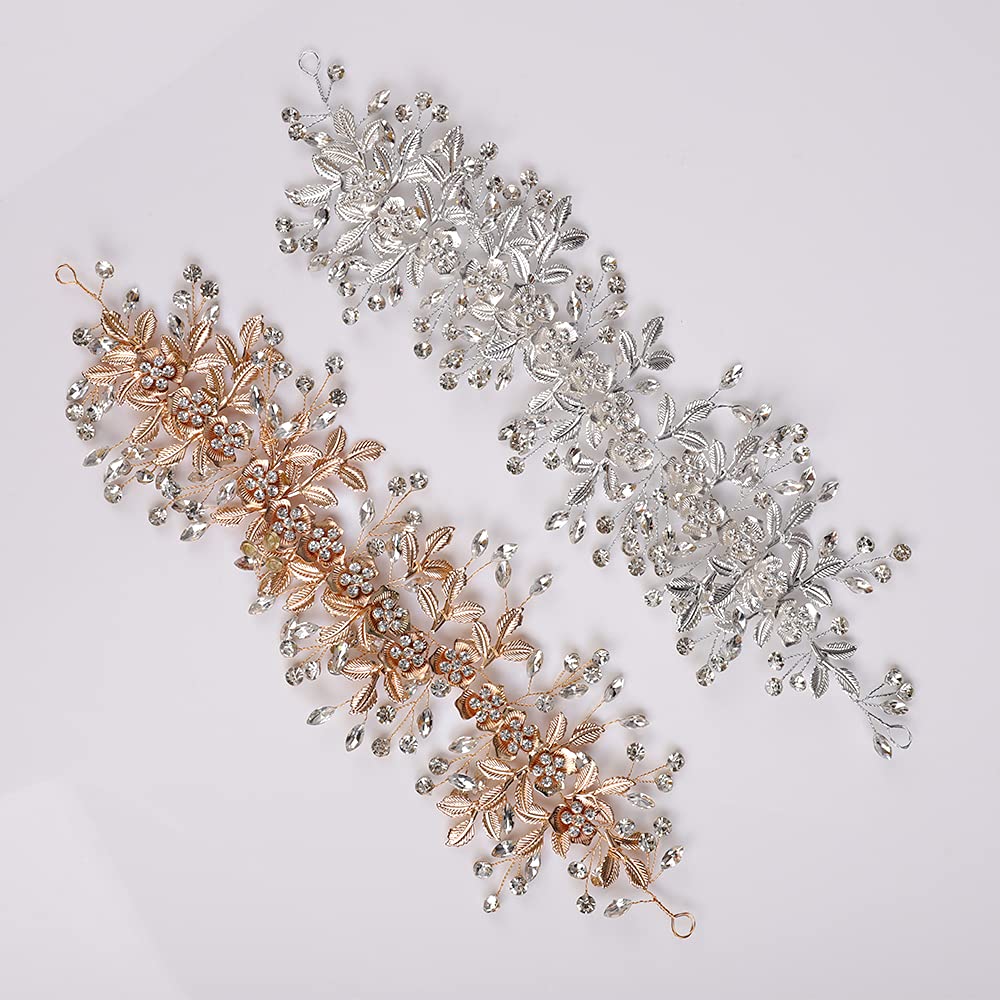 YERTTER Hair Band, Gold - Wedding Bridal Big Flower Vine Leaf Headband Rhinestone Headpiece for Bride Bridesmaid Flower Girl Wedding Prom Brithday Party