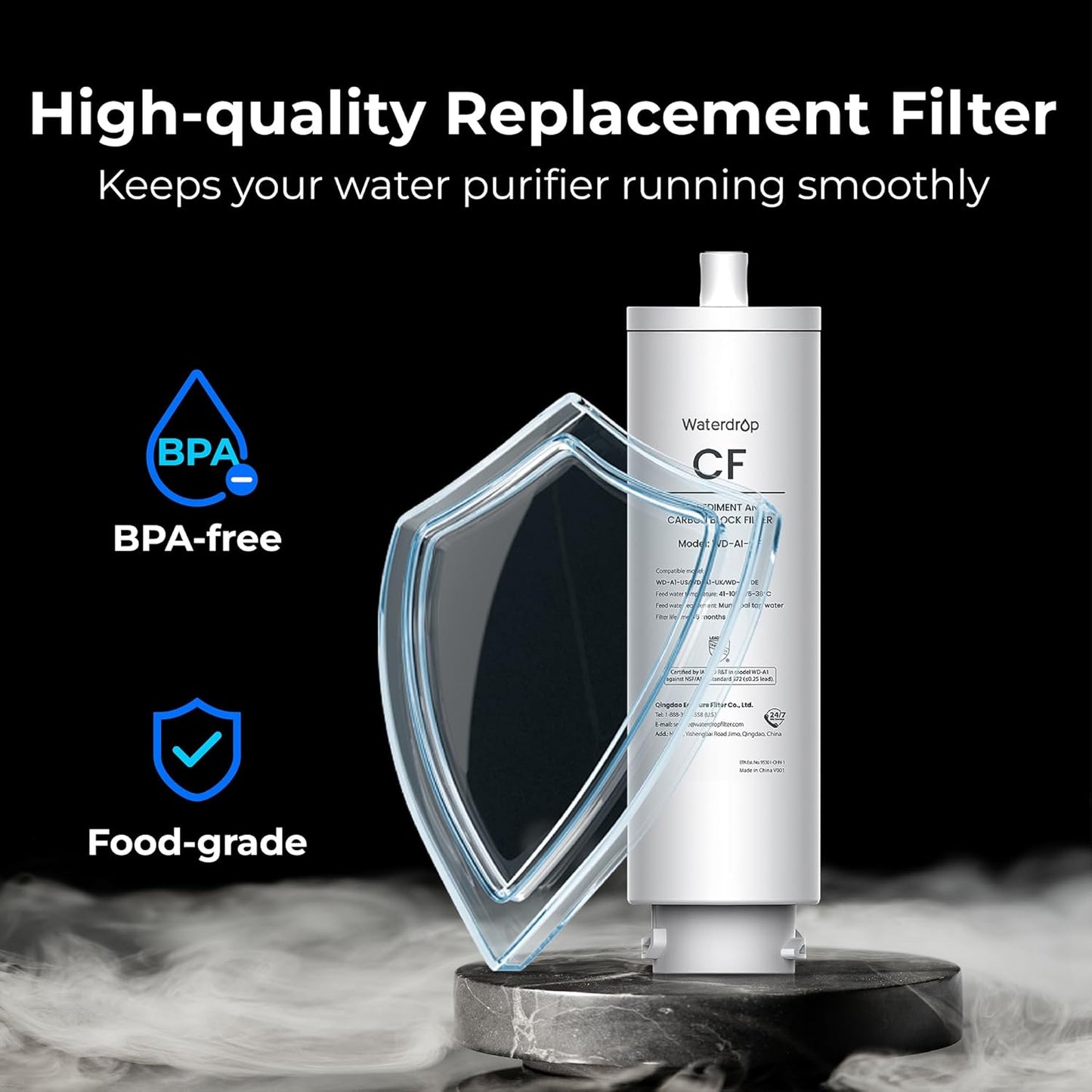 Waterdrop A1-CF Filter - Replacement for A1 Countertop Reverse Osmosis Dispenser | 6-Month Lifespan