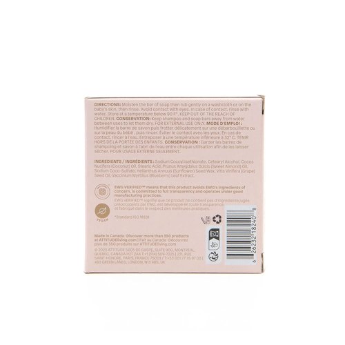 ATTITUDE Baby Shampoo & Body Soap Bar - Plastic-Free, EWG Verified, Vegan, Unscented | 3 Ounces