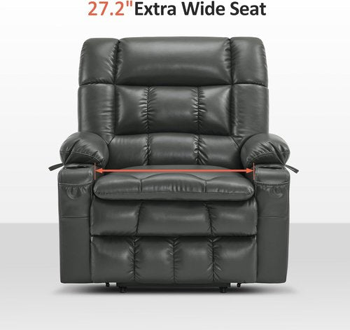 MCombo Dual Motor Power Lift Recliner Chair - Lay Flat Design with Heat & Massage | Extra Wide Faux Leather (Grey, Medium-Wide)