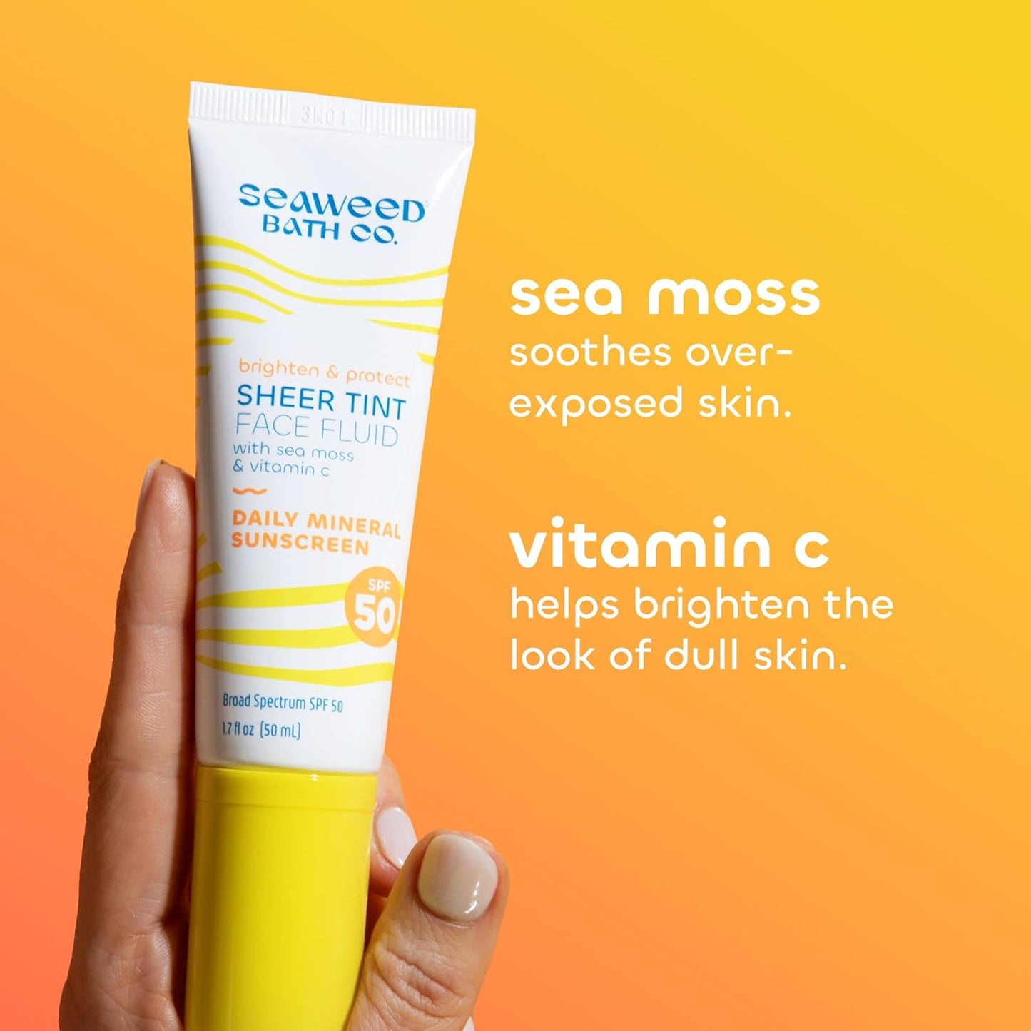 Seaweed Bath Co Tinted Face Sunscreen SPF 50 - Mineral Zinc Oxide Lotion for Sheer Coverage | Lightweight Daily Moisturizer, 1.7 oz