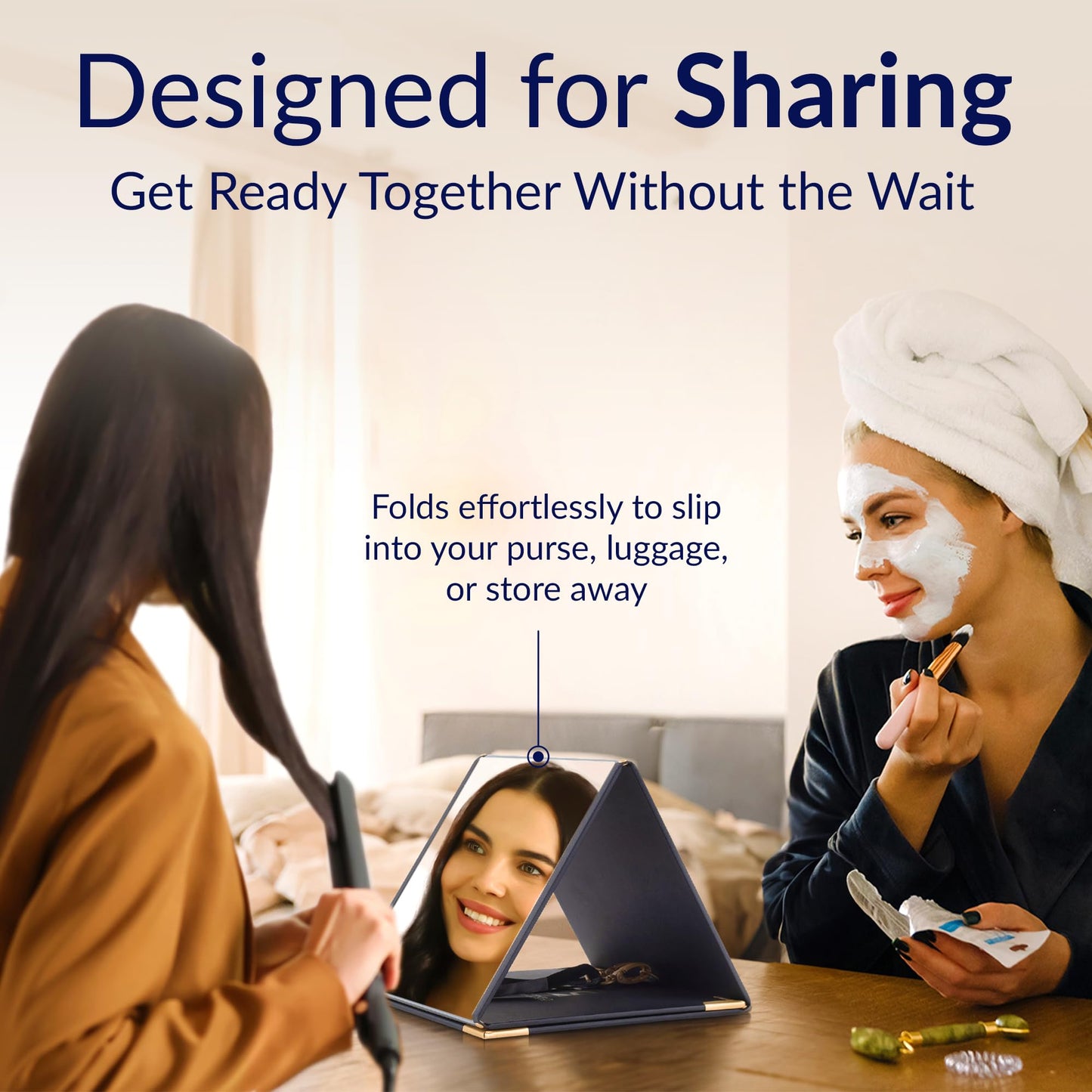 REFLECTIGO Foldable Full Length Travel Makeup Mirror - Shatterproof & Portable Mirror in 3 Way - Pyramid, Vanity, Full Length - Folding Full Length Hanging Mirror Espejo for Outfit, Hair & Makeup