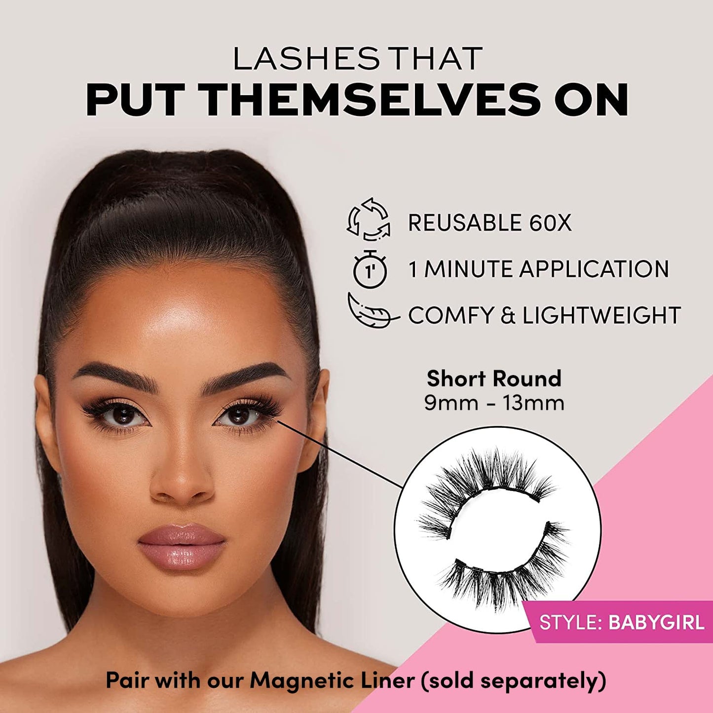 Glamnetic Magnetic Eyelashes - Babygirl | Short Magnetic Lashes, 60 Wears Reusable Faux Mink Lashes, Wispy Round Natural Look - 1 Pair