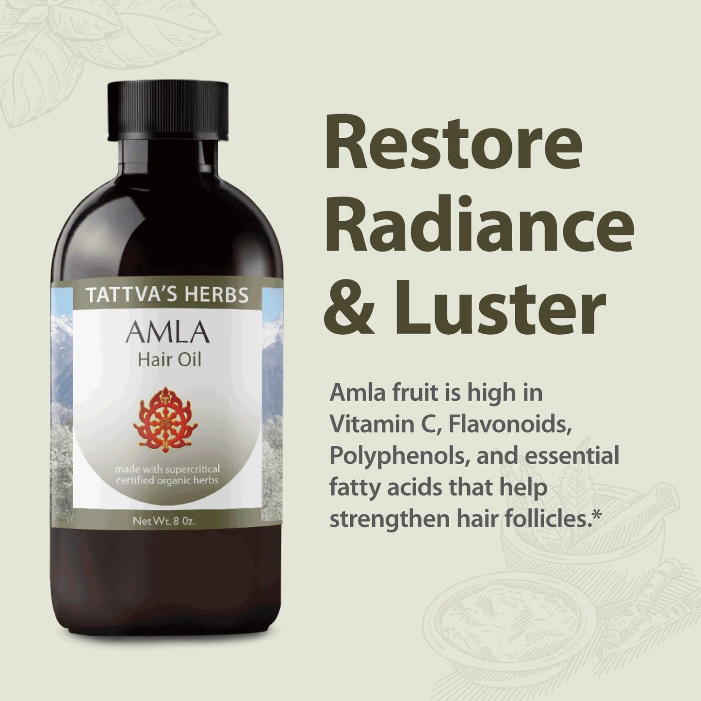 Tattva's Herbs Amla Oil, Amla Hair Oil for Hair Growth & Scalp Treatment, Cold Pressed & Unrefined, Indian Hair Oil, Alma Oil for Hair Growth, 8 oz Bottle, 25 Years Of Premium Service