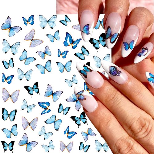 6Pcs Butterfly Nail Art Stickers 3D Self Adhesive Nail Art Supplies Blue Pink Colorful Butterflies Nail Decals with Charm Designs Nail Gel Transfer Spring Butterfly Nail Sticker Girls Manicure Decor