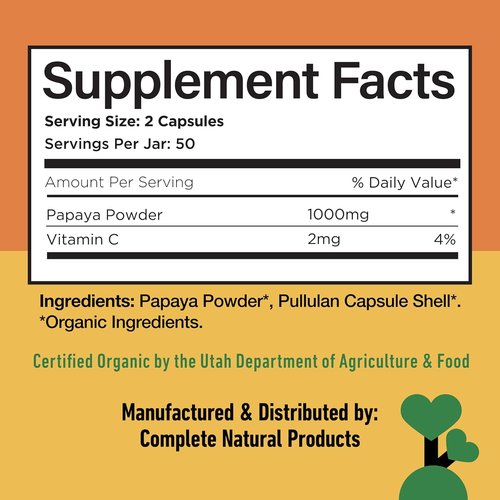 Papaya Enzyme Capsules 500mg | Organic Digestive Support with Papain - Vegan, Non-GMO, Made in USA
