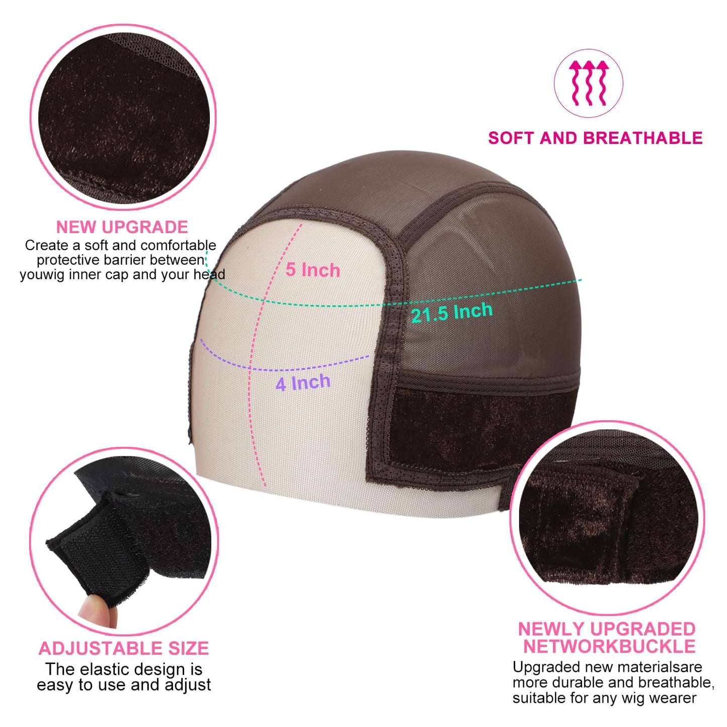 Wig Cap,Wig Grip Cap for Glueless Wigs Non Slip 4x5 HD Wig Band Caps for Women Lace Front keep Wig in Place (brown)