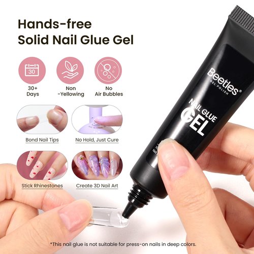 Beetles Gel Nail Kit Medium Coffin with Nail Dehydrator and Primer, 576Pcs Half Matte Etch-X Gel Tips Solid Glue Mini Lamp Acrylic False Tips Easy DIY Extension Set Gift for Women