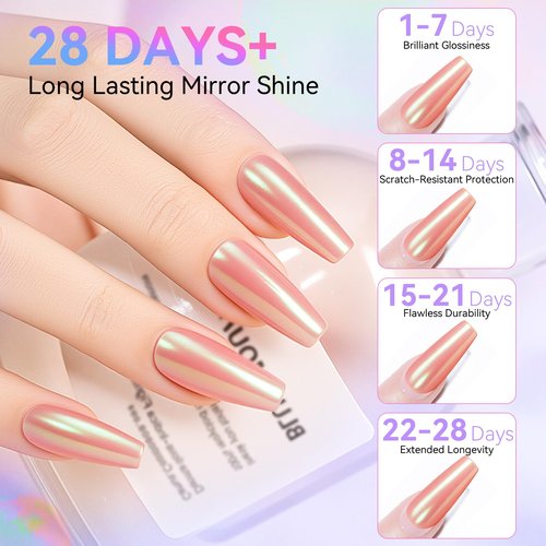 Makartt No Wipe Gel Top Coat for Chrome Nail Powder - Clear High Gloss Mirror Shine Top Coat Gel Nail Polish, Long Lasting Soak-Off LED UV Lamp, DIY Home Salon Art Design Gifts, 8ml Pink Bottle