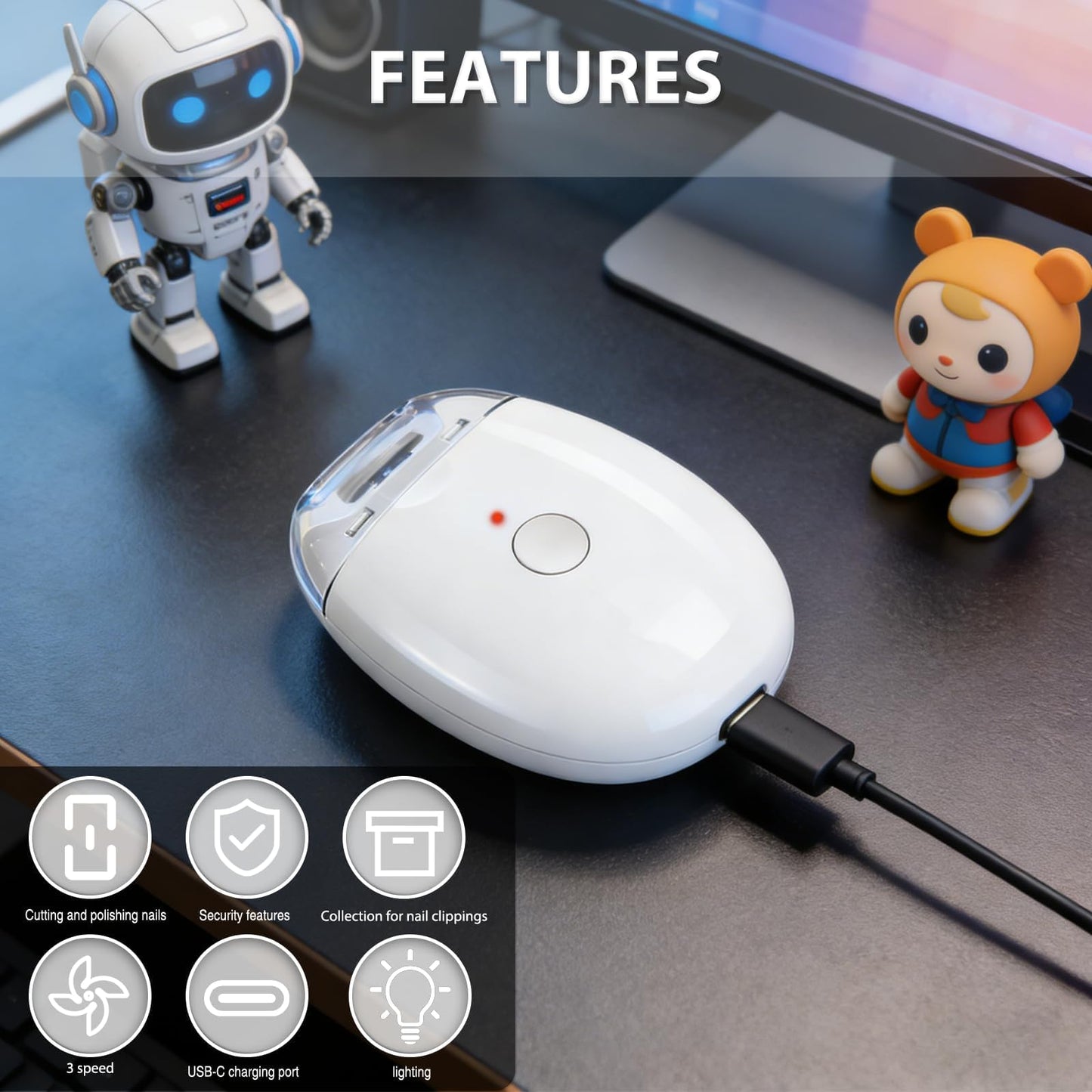 Universal Automatic Fingernail Grinder, 3 Speeds Electric Nail Clipper, Portable Nail Cutter and Trimmer with LED Light & Clip Storage, Electric Toenail Clippers for Seniors & Adults (1PC)