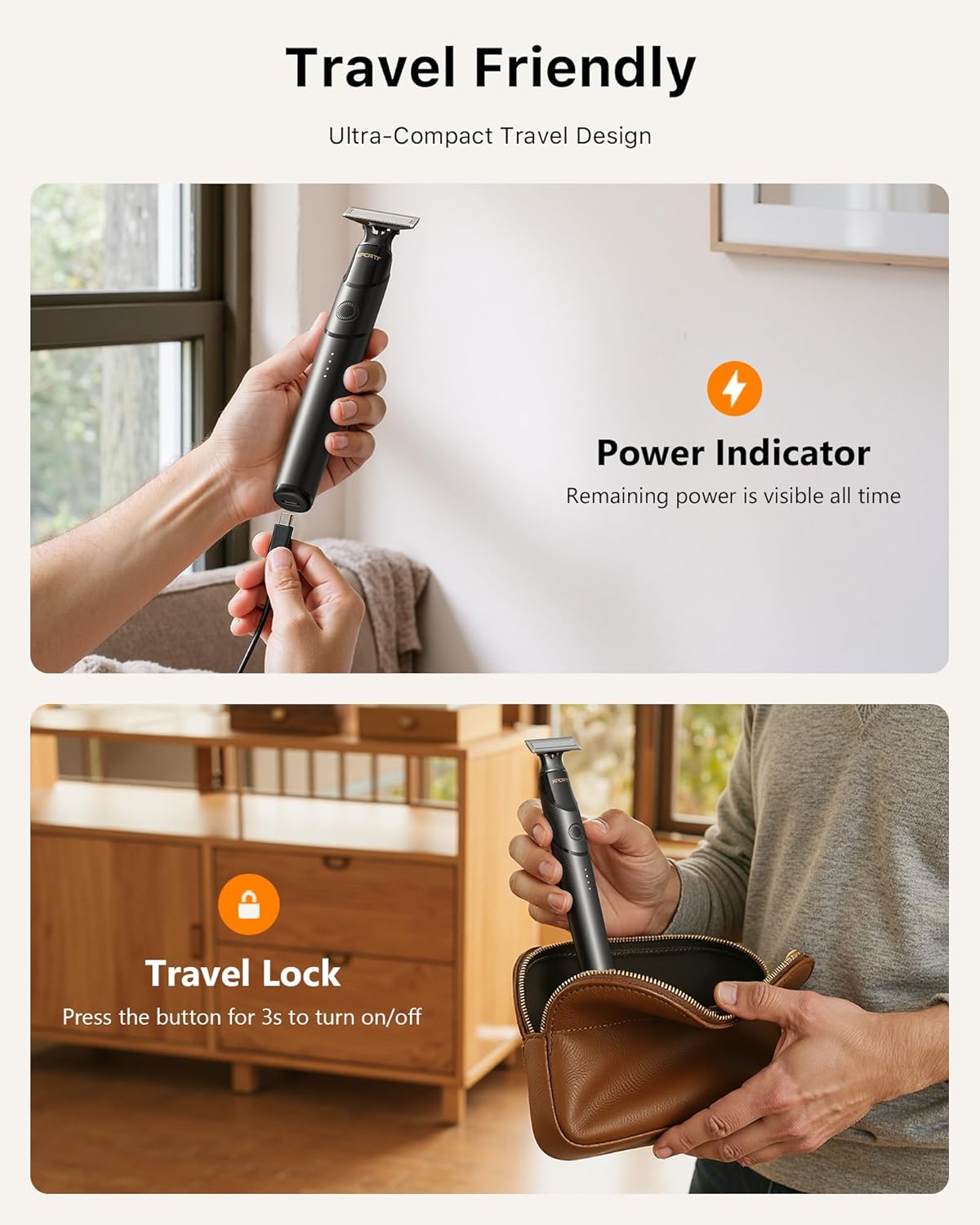 Skiennix Beard & Body Hair Trimmer - All-in-One USB-C Fast Charging, Waterproof Groomer, Black