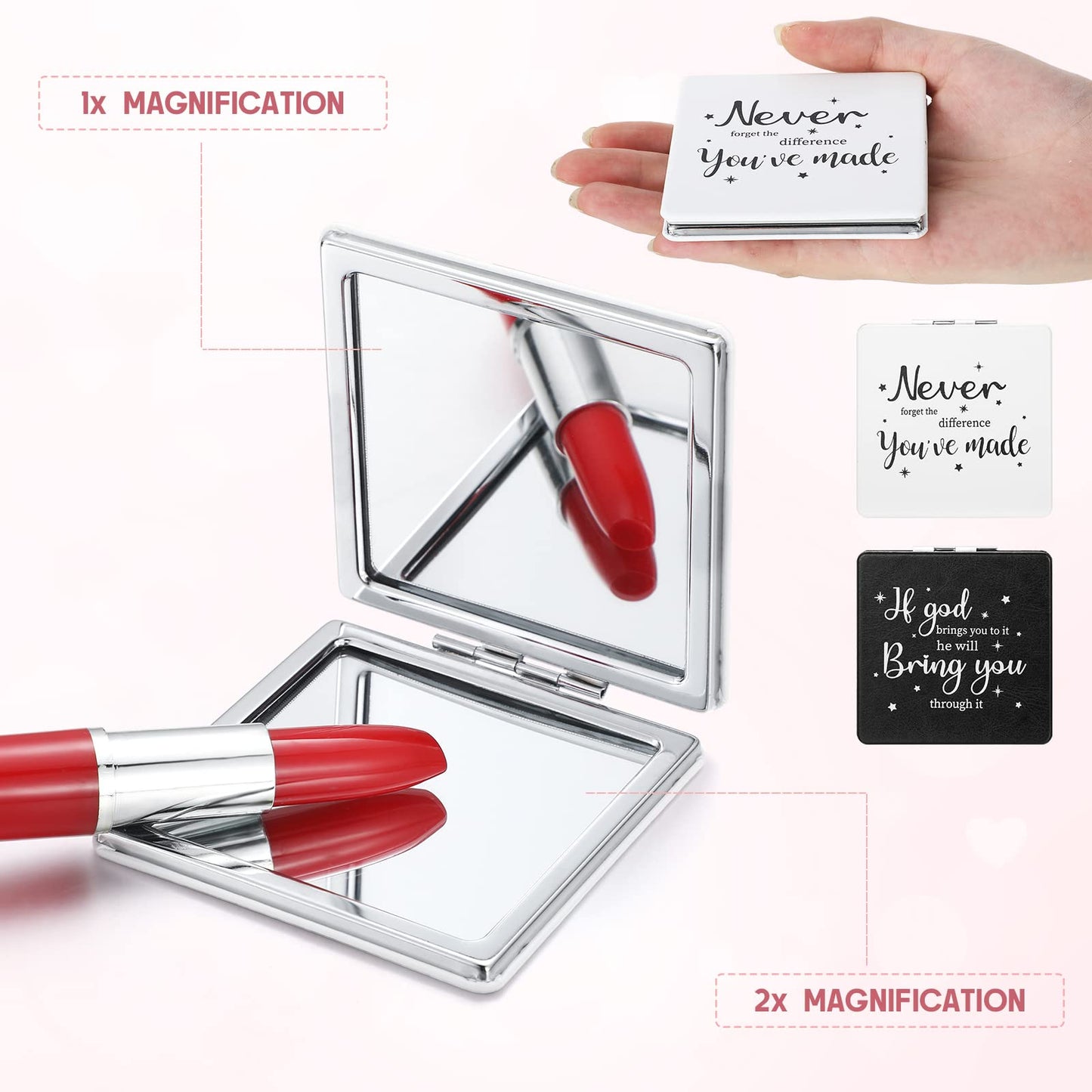 Qunclay 12 Pcs Christian Compact Mirror Gifts Bulk Employee Inspirational Bible Verse Pocket Mirrors Women Mini Makeup Mirrors for New Year Church Sunday Party Favors (Black, White)