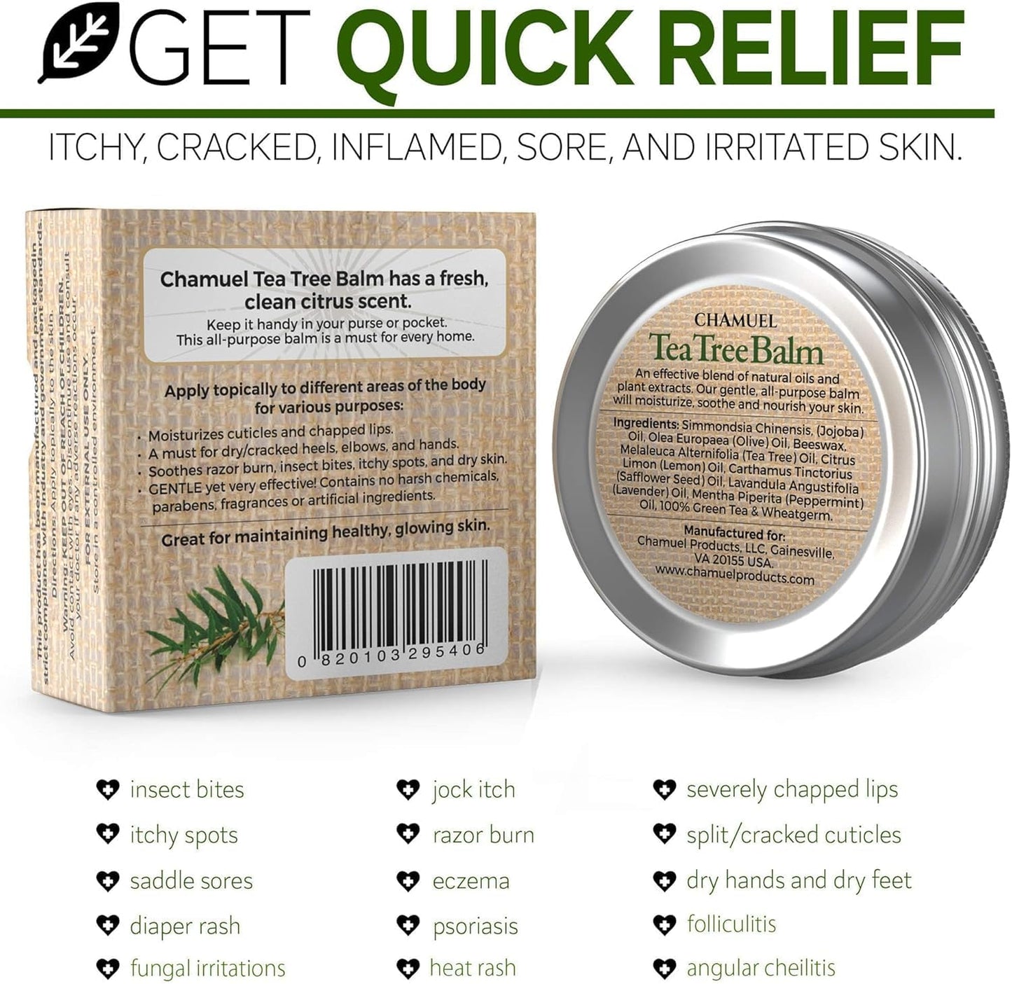 Tea Tree Oil Balm - Natural Itchy Skin Relief for Rashes, Jock Itch & Bug Bites | Safe for All Ages