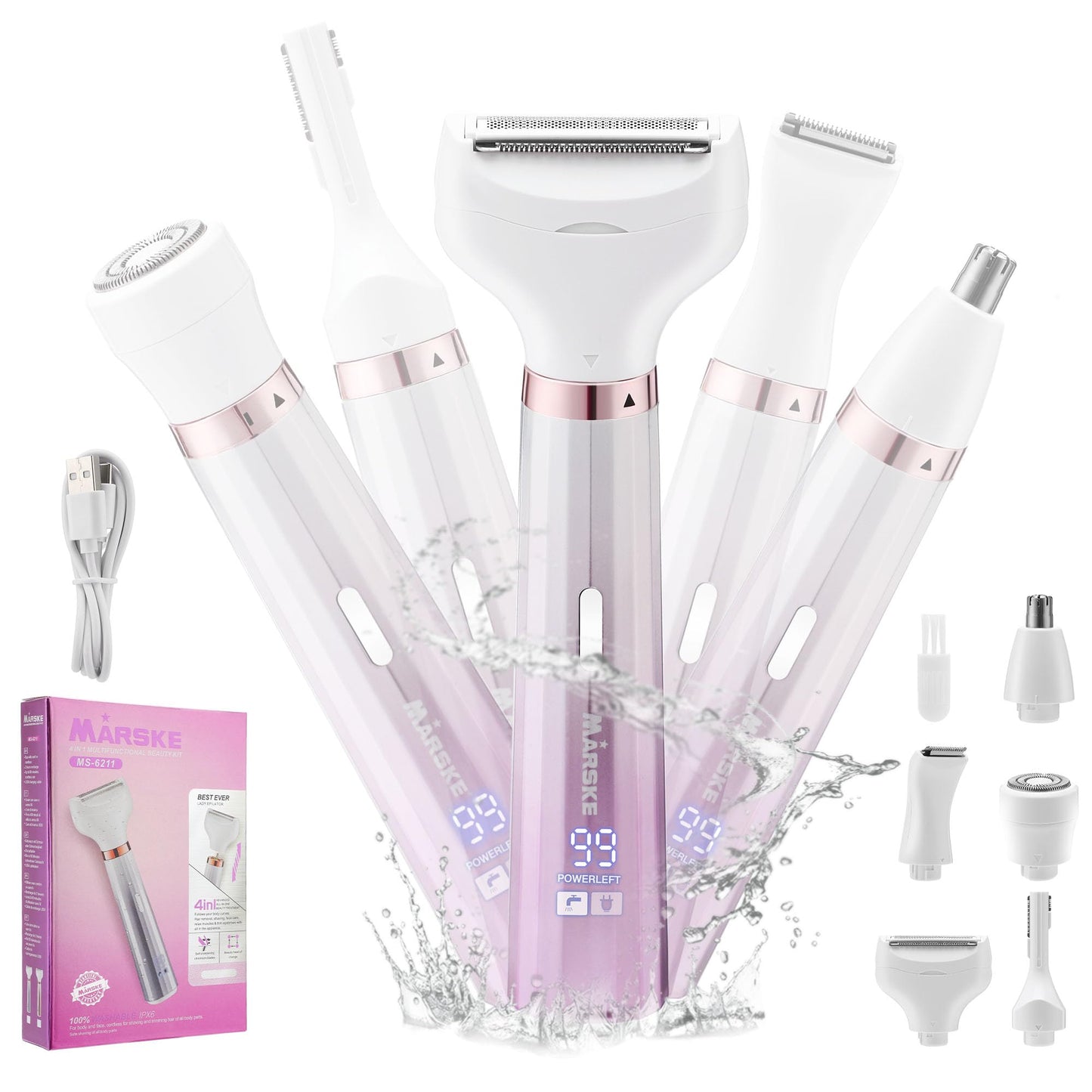 Electric Razors Shavers for Women, Bikini Trimmer 5 in 1 Electric Shaver Razor for Women Wet/Dry Face Razors for Face Nose Eyebrow Arms Armpit Legs Pubic Area Painless Facial Hair Removal for Women