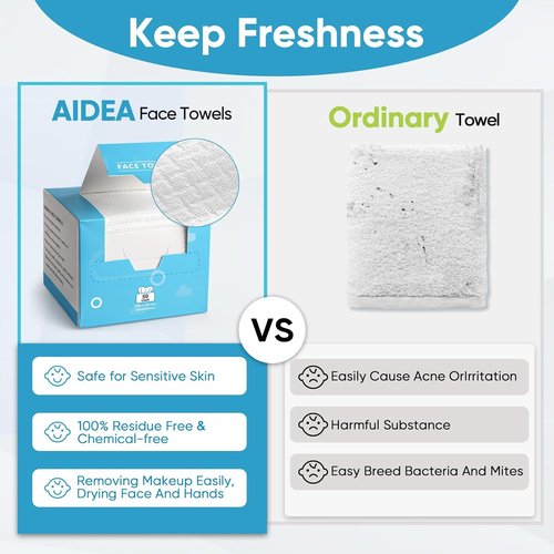 AIDEA Disposable Face Towels - 50 Count Facial Cleansing Wipes for Sensitive Skin | Makeup Removal & Travel