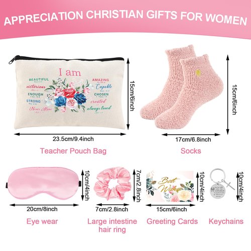 12 Pieces Christian Gifts for Women,Inspirational Gift Set, Spiritual Religious Catholic Gifts Box for Women Friends Female Sister Mom (i am)