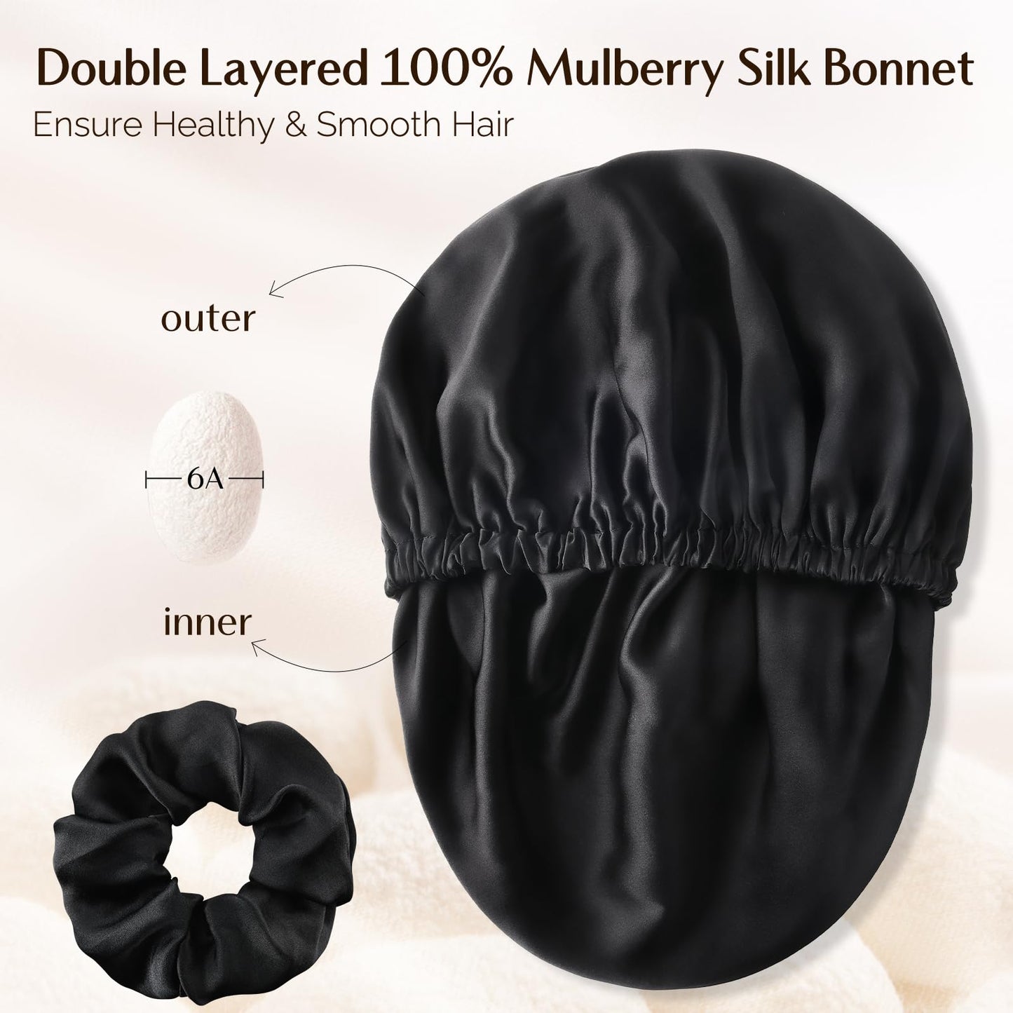 YANIBEST 22 Momme 100% Mulberry Silk Sleep Cap Adjustable Bonnet for Women - Sleeping Cap Hair Bonnet & Scrunchie