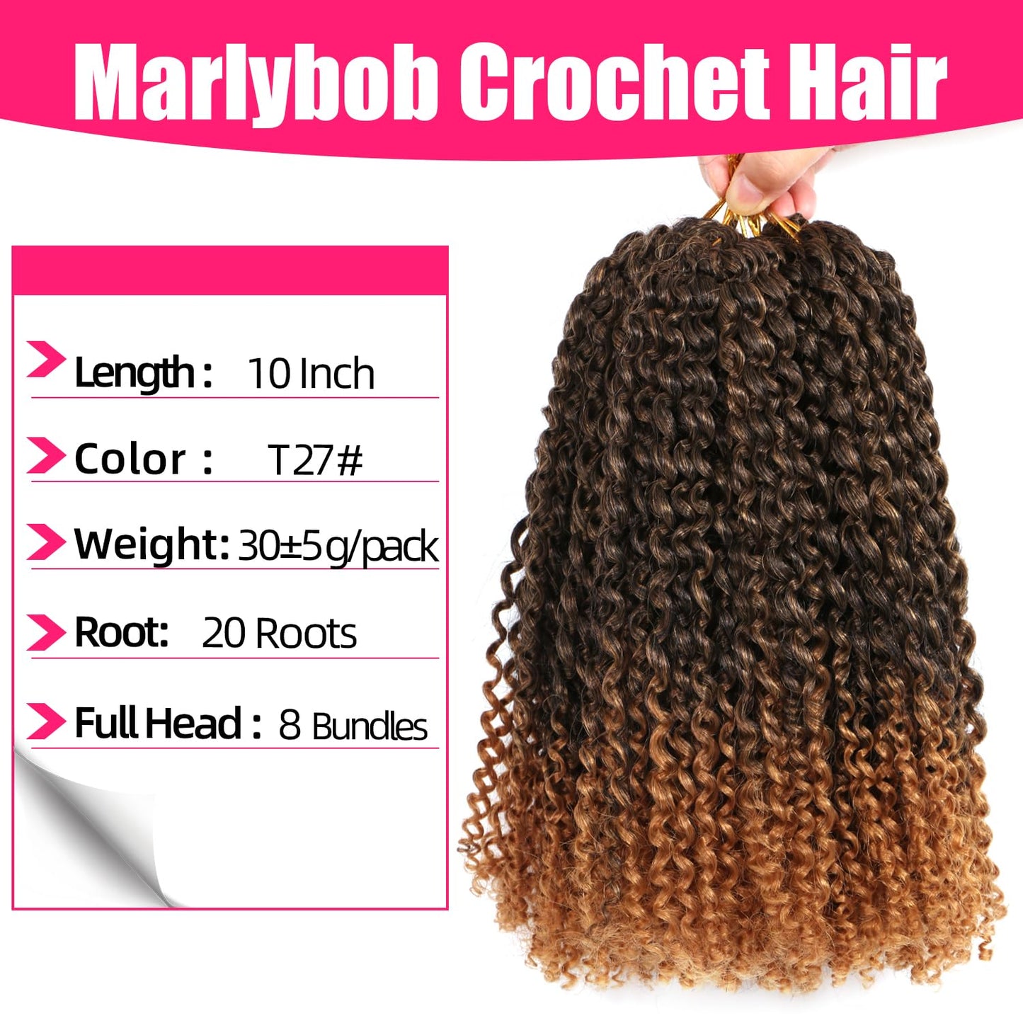 Lifabeauty 10 Inch Short Passion Twist Hair Marlybob Crochet Hair 8 Small Bundles Kinky Curly Crochet Hair Short Crochet Braids Jerry Crochet Hair Kinky Twist Crochet Hair (8Bundles10 Inch, 1B/27#)
