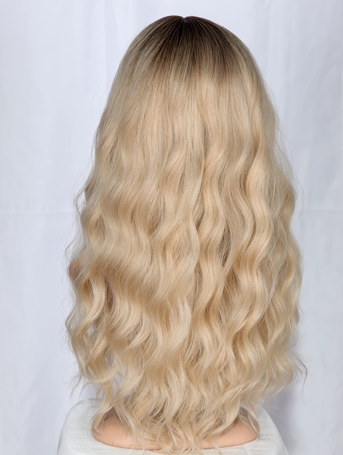 SYMEIW Medium Long Blonde Wavy Wigs For Women Synthetic Full Hair Wigs With Bangs For Daily Use (Blonde)
