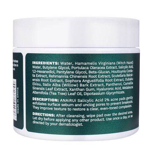 ANAI RUI Salicylic Acid Face Cleansing Pads - 2% Acne Treatment with Witch Hazel | 80 Count