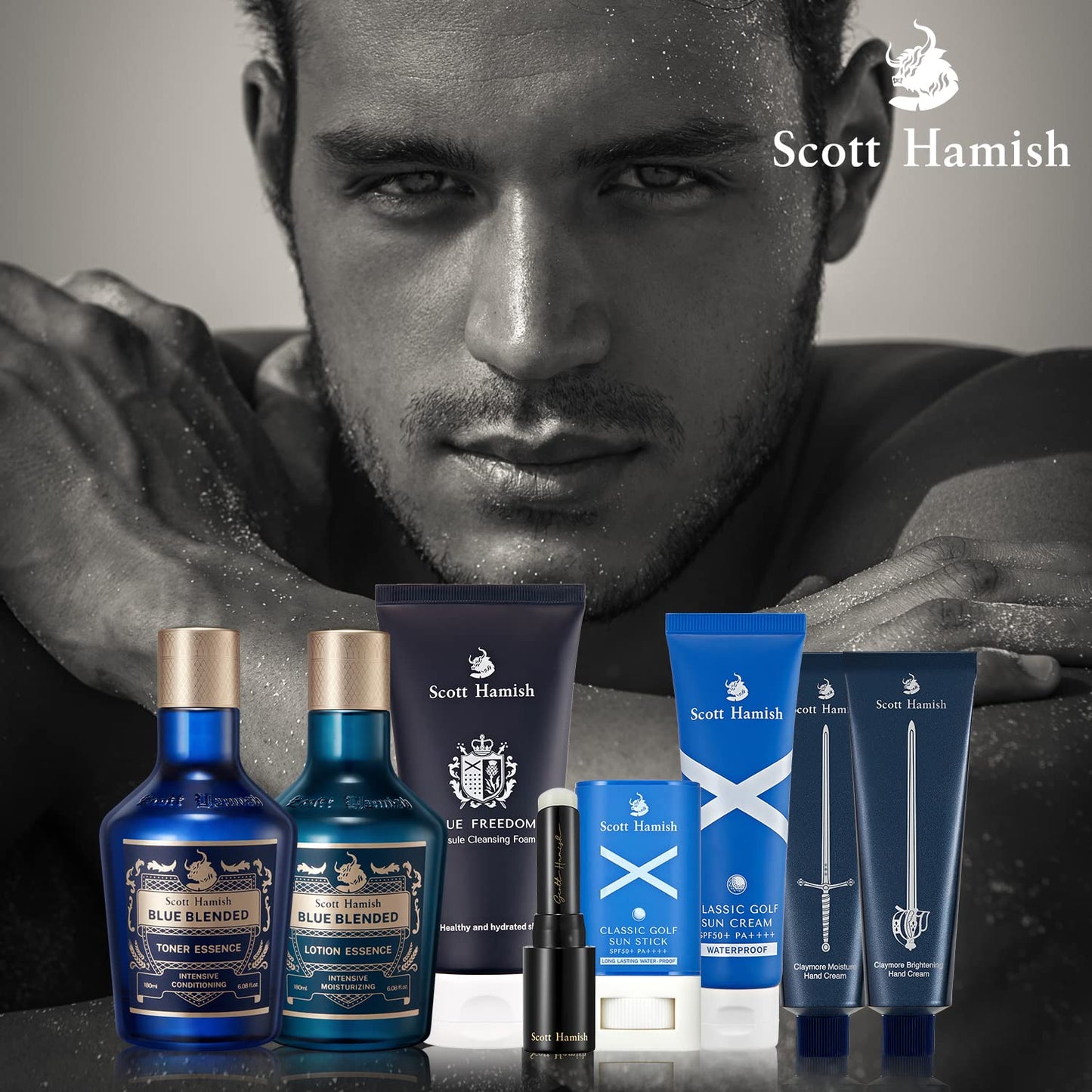 Scott Hamish Blue Blended Lotion Essence - Men's Anti-Aging Face Moisturizer with Hyaluronic Acid & Amino Acids | 6.09 fl. oz.