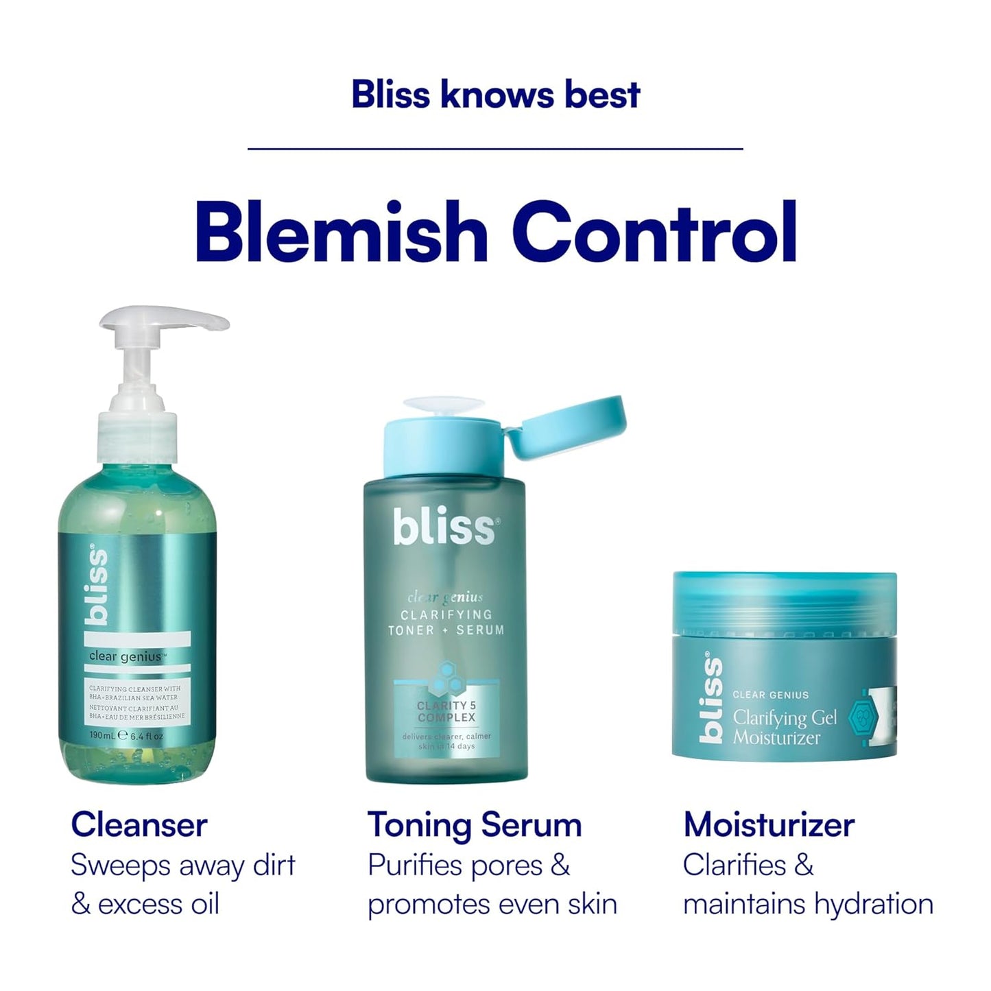 Bliss Clear Genius Clarifying Gel Moisturizer - Salicylic Acid & Niacinamide for Blemish-Prone Skin | 1.7 fl oz
