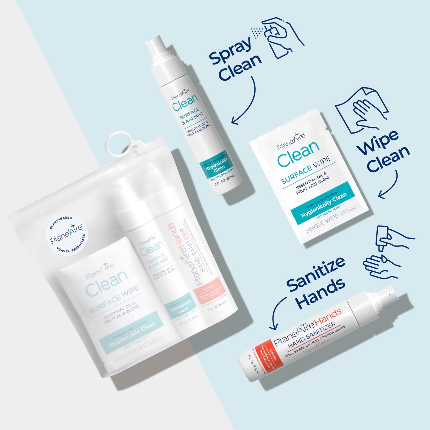 PlaneAire Travel Essentials | Travel Hygiene Kit | Hygiene Essentials | Reusable Bag | TSA Approved | Travel Toiletry Kit | Travel Accessories (Tangerine Coriander)