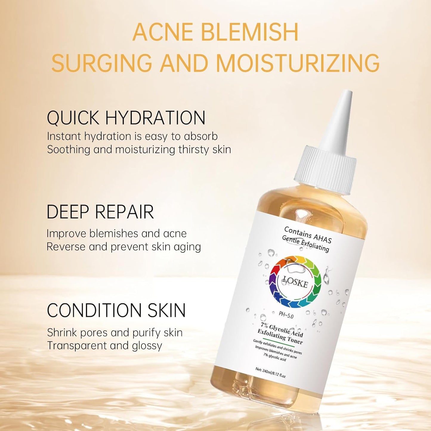 Skiennix 7% Glycolic Acid Face Toner - Exfoliating Formula for Clear Skin & Radiant Complexion