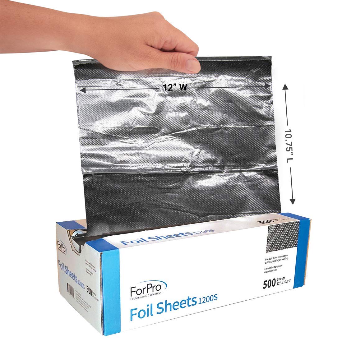 ForPro Professional Collection Embossed Foil Sheets 1200S, Aluminum Foil, Pop-Up Dispenser, for Hair Color Application and Highlighting Services, Food Safe, 12” W x 10.75” L, 500-Count