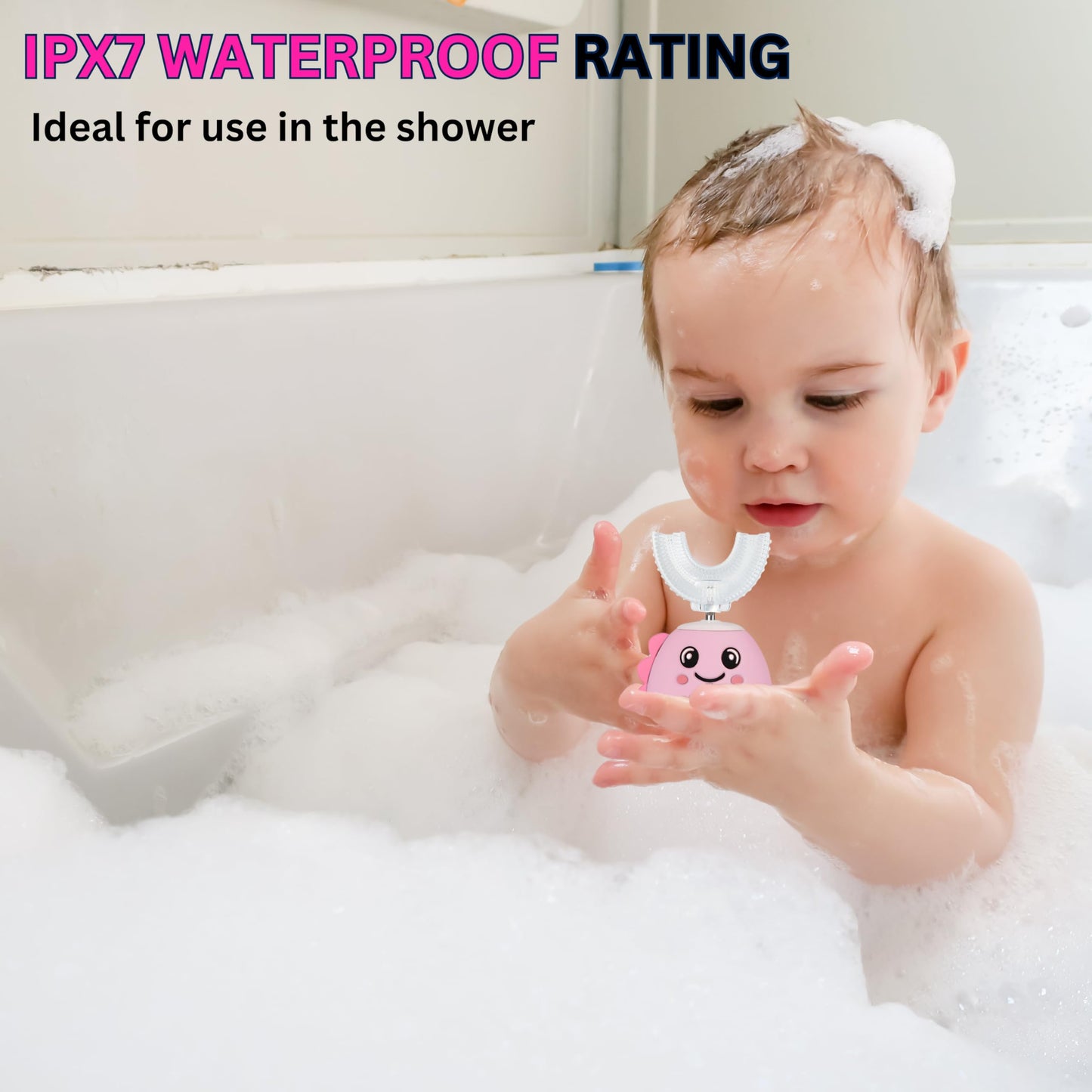 LOOT Kids U Shaped Electric Toothbrush with 4 Brush Heads with 5 Cleaning Modes, Sonic Toothbrush Kids, 60s Smart Reminder, Cartoon Dinosaur 360-Degree Cleaning IPX7 Waterproof Design (Pink, 2-6)