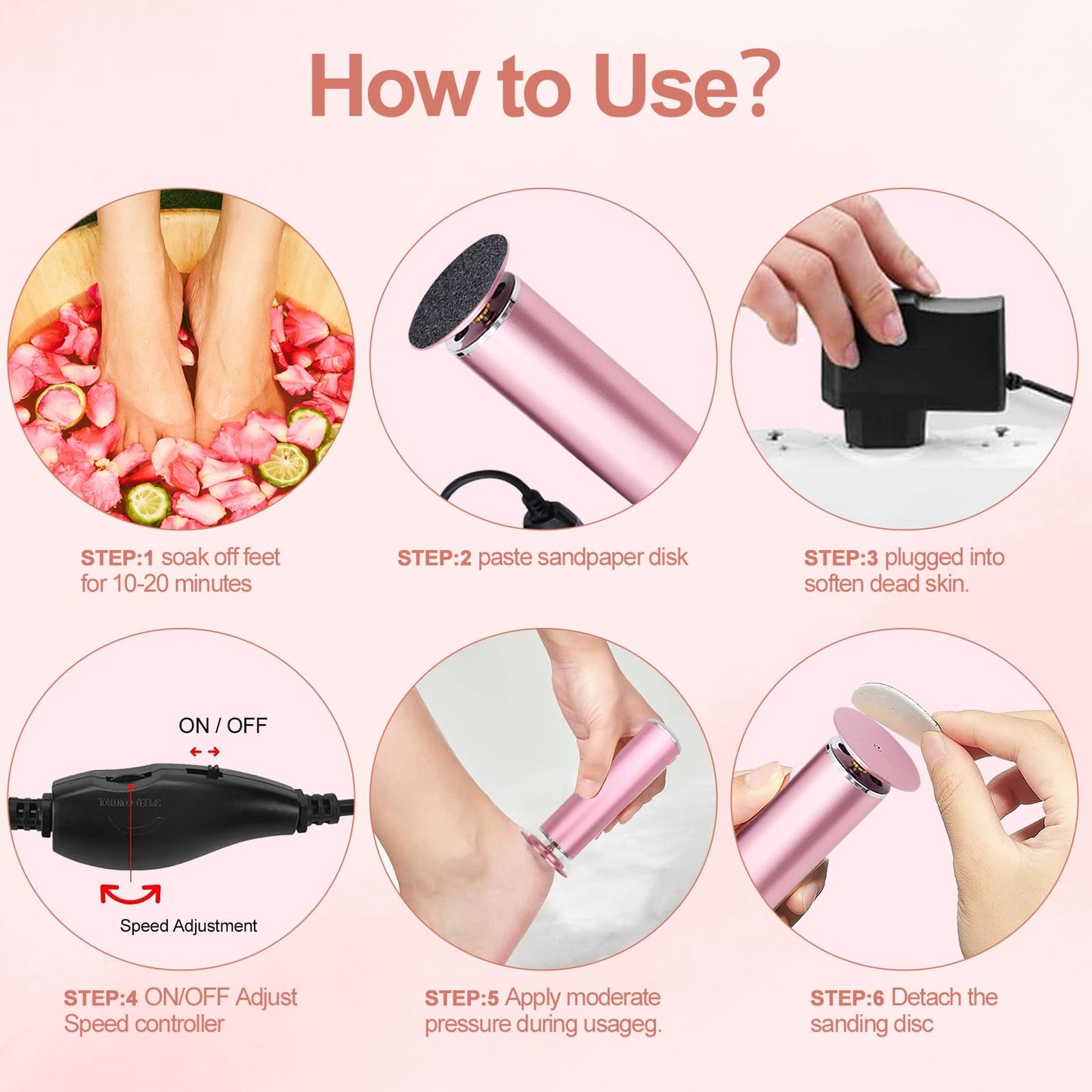 Electric Foot File 2025 Upgrades Electric Foot Callus Remover,Electric Callus Remover for Feet with 60 Pcs Sandpaper Discs, Foot File Electric with Speed Controller,for Dead Dry Crack Skin Calluses