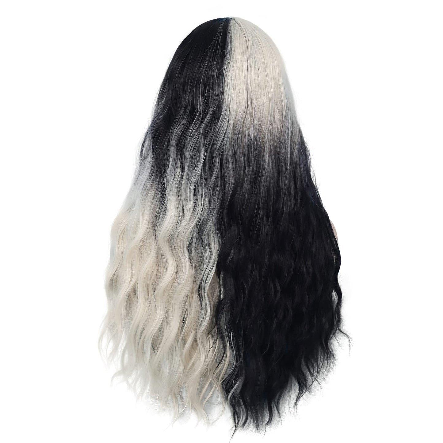 Swiking Black and White Curly Wigs for Women Long Wave Ombre Synthetic Hair Natural Soft Wigs for Party Cosplay Halloween (Half White Half Black)