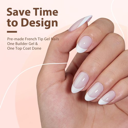 French Tip Gel Nail Tips Almond - btartboxnails XCOATTIPS Press On Nails Short, Milky White Fake Nails Pre-applied Tip Primer & Base Coat, No Need File False Nails for Home DIY
