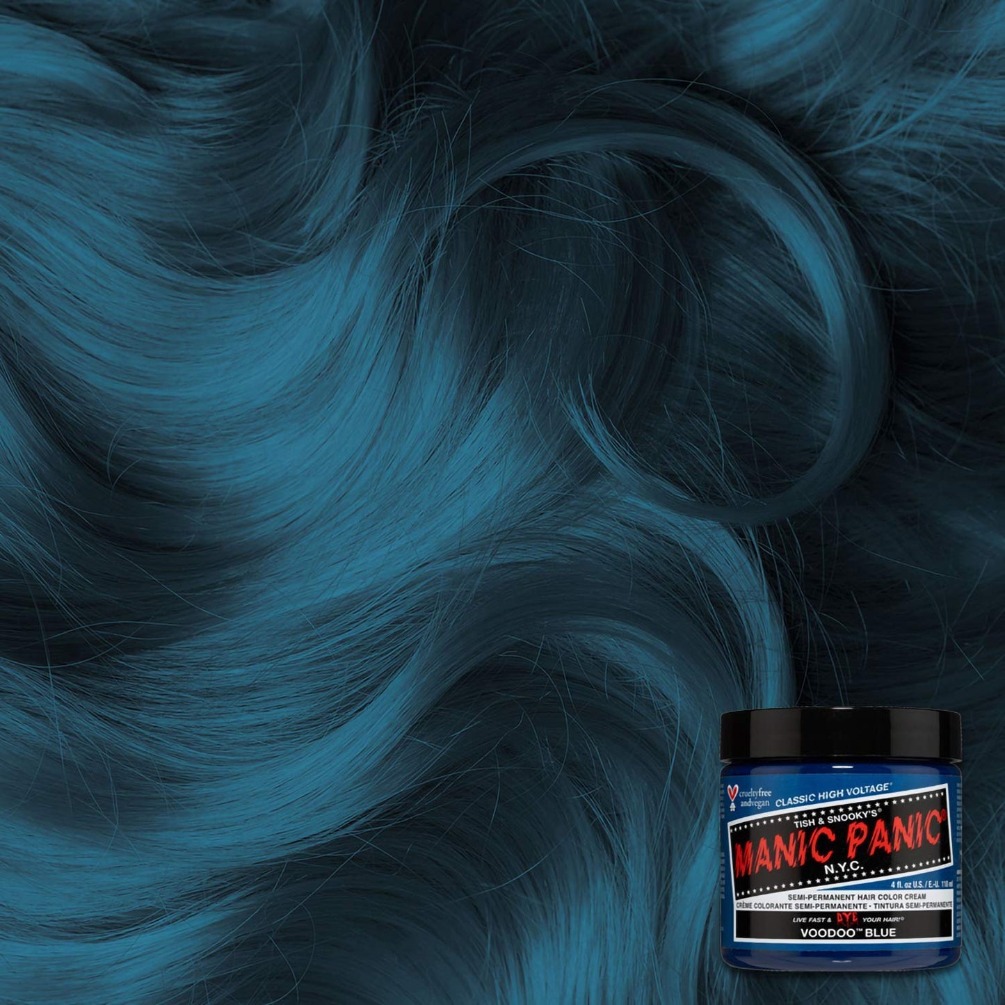 MANIC PANIC Voodoo Blue Hair Dye - Classic High Voltage - Semi Permanent Dark Cyan Hair Color With Greenish Undertones - Vegan, PPD And Ammonia-Free (4oz)