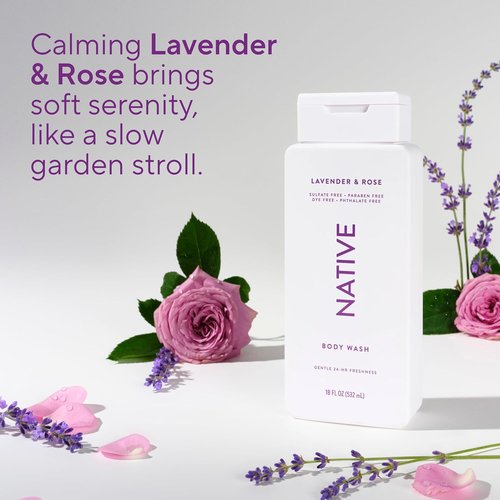 Native Body Wash - Naturally Derived Ingredients for Soft, Hydrated Skin | Lavender & Rose, 18 oz