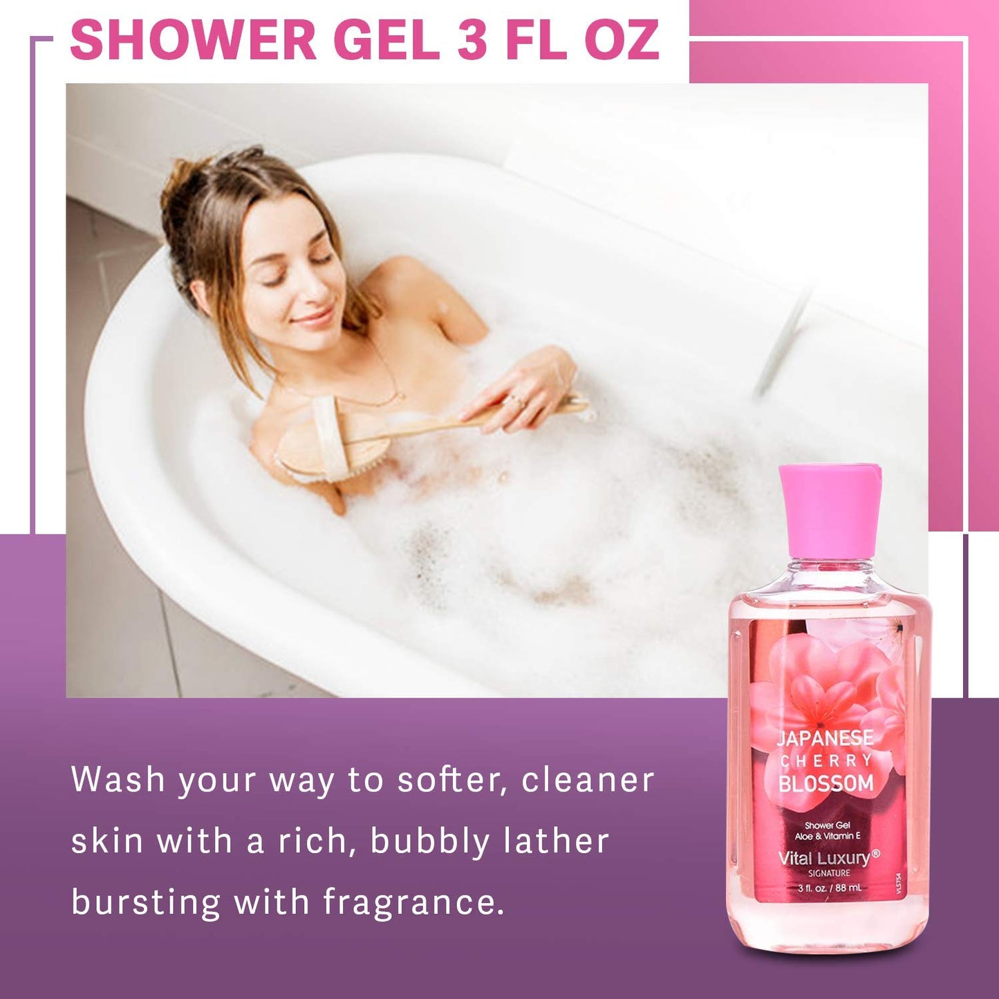 Vital Luxury Bath & Body Care Travel Set - Home Spa Set with Body Lotion, Shower Gel and Fragrance Mist, Personal Body Care Travel Set for Birthday Christmas New Year Gifts(Japanese Cherry Blossom)