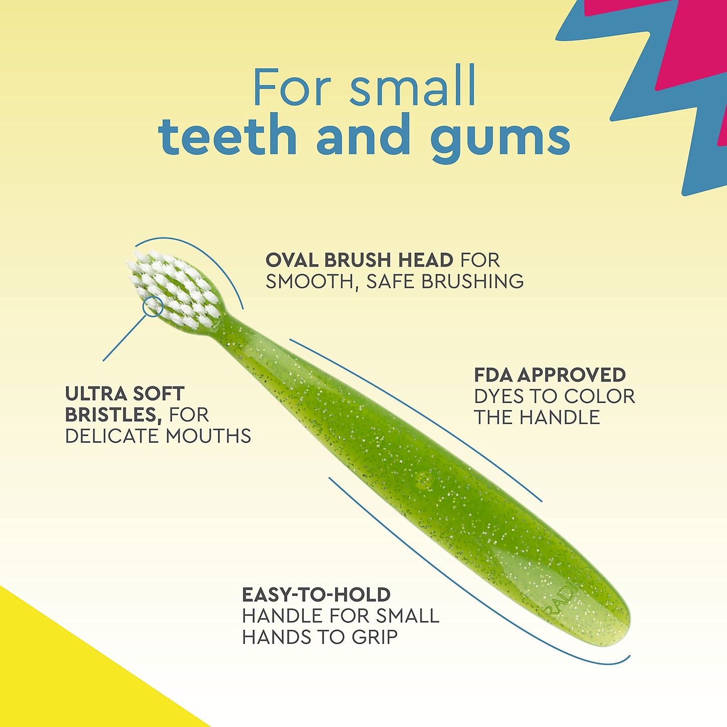 RADIUS Totz Toothbrush Extra Soft Brush BPA Free & ADA Accepted Designed for Delicate Teeth & Gums for Children 18 Months & Up - Assorted - Pack of 6