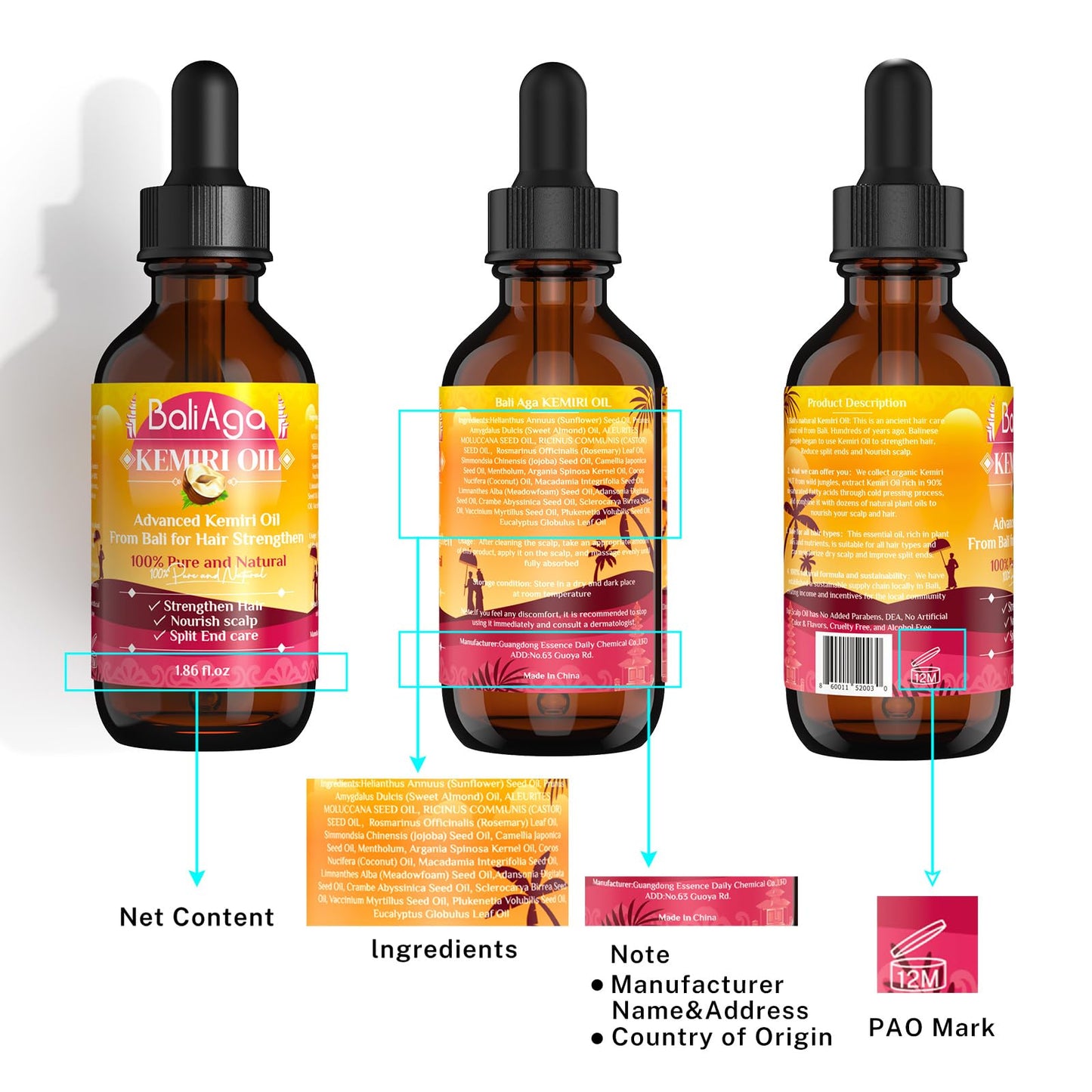 Bali Aga Kemiri Oil - Strengthening and Nourishing Hair Treatment, Split End Care, Plant-Based Comfort for Scalp, 2 Bottles