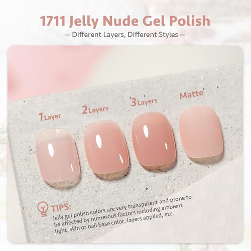 GAOY Jelly Nude Gel Nail Polish, 16ml Sheer Peach Translucent Gel Polish, UV Light Cure for Nail Art DIY, 1711 Peach Oolong