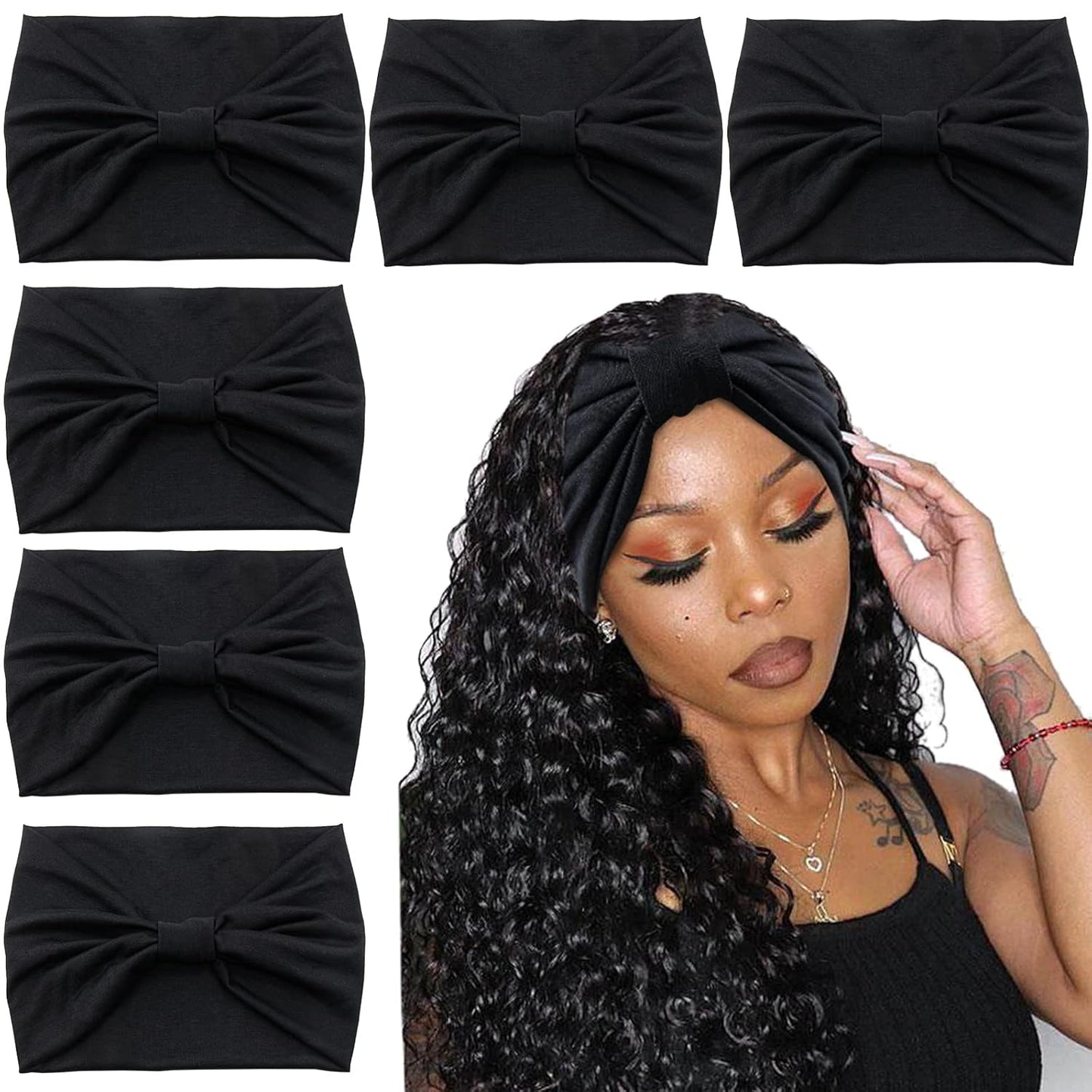 Yeshan Women's Wide Boho Knotted Non-Slip Turban Headwraps - Stretchy Bandeau Hair Bands for Sports, Yoga, Workouts, Pack of 8