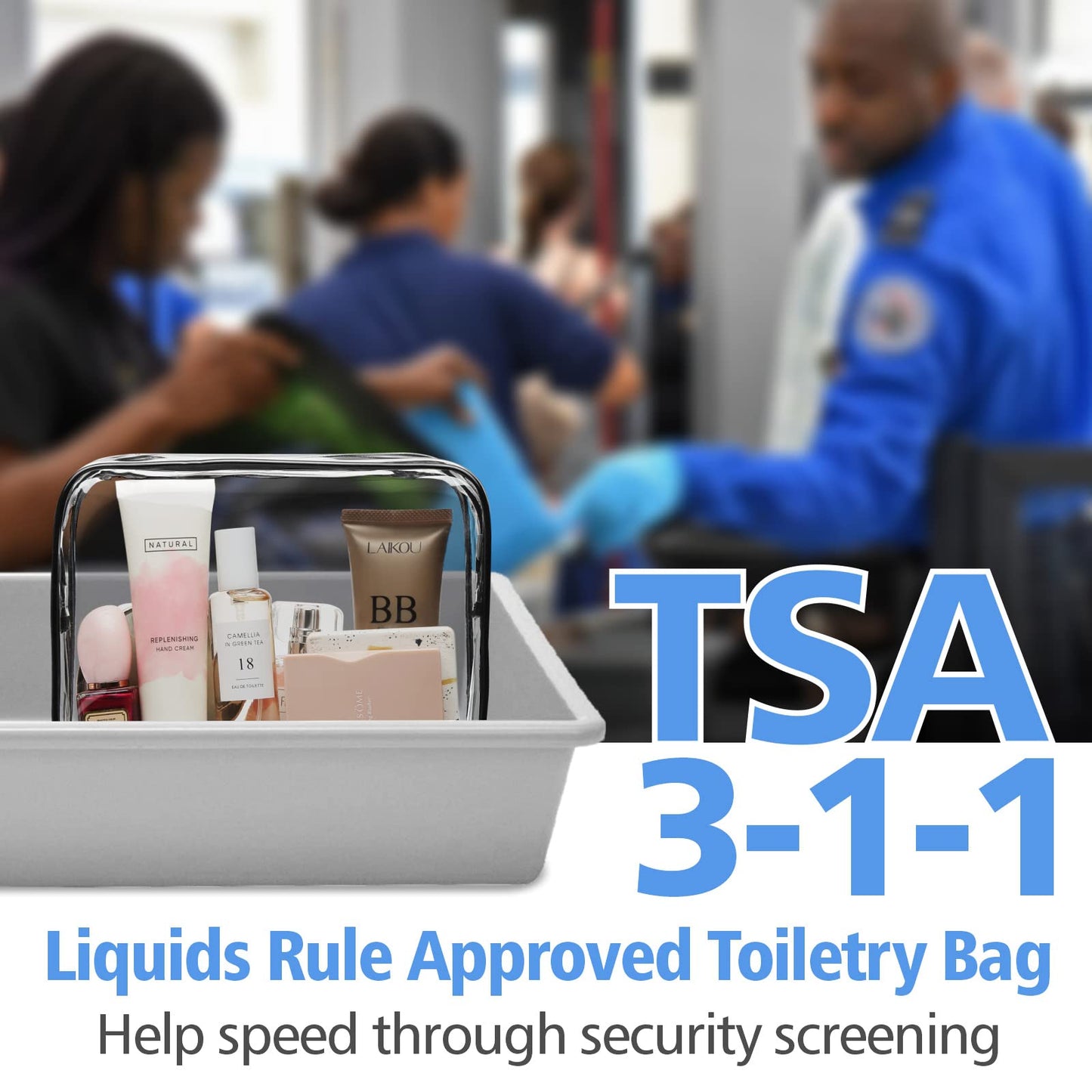 PACKISM TSA Approved Toiletry Bag - Clear Makeup Bags in 2 Size, Durable with Supporting Frame, Perfect for Travel Essentials, Carry-on Airport Airline Compliant Bag, Black