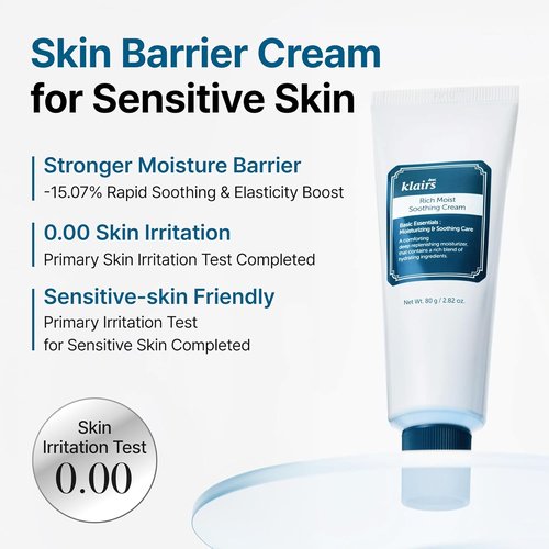 DearKlairs Rich Moist Soothing Cream - Intense Barrier Repair & Hydration | 2.82 Fl Oz