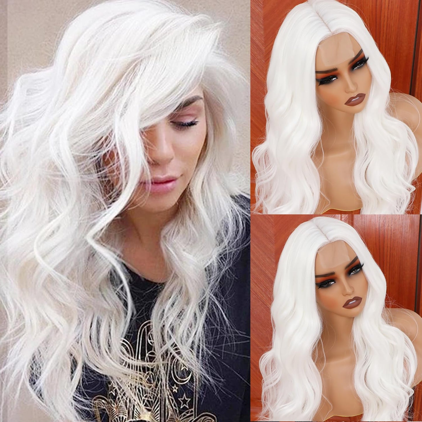 Missyvan Long Loose Wave Hair White Color Wigs Glueless Heat Resistant Fiber Hair Synthetic Wigs for Fashion Women Natural Hair Line
