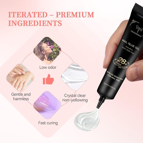 COLOURSMILE Solid Gel Nail Glue 20ml - Lamp Curing Needed Soak Off Strong Hold, Perfect for Acrylic Fake Nails, Press On Nails & Gelly Tips Extension