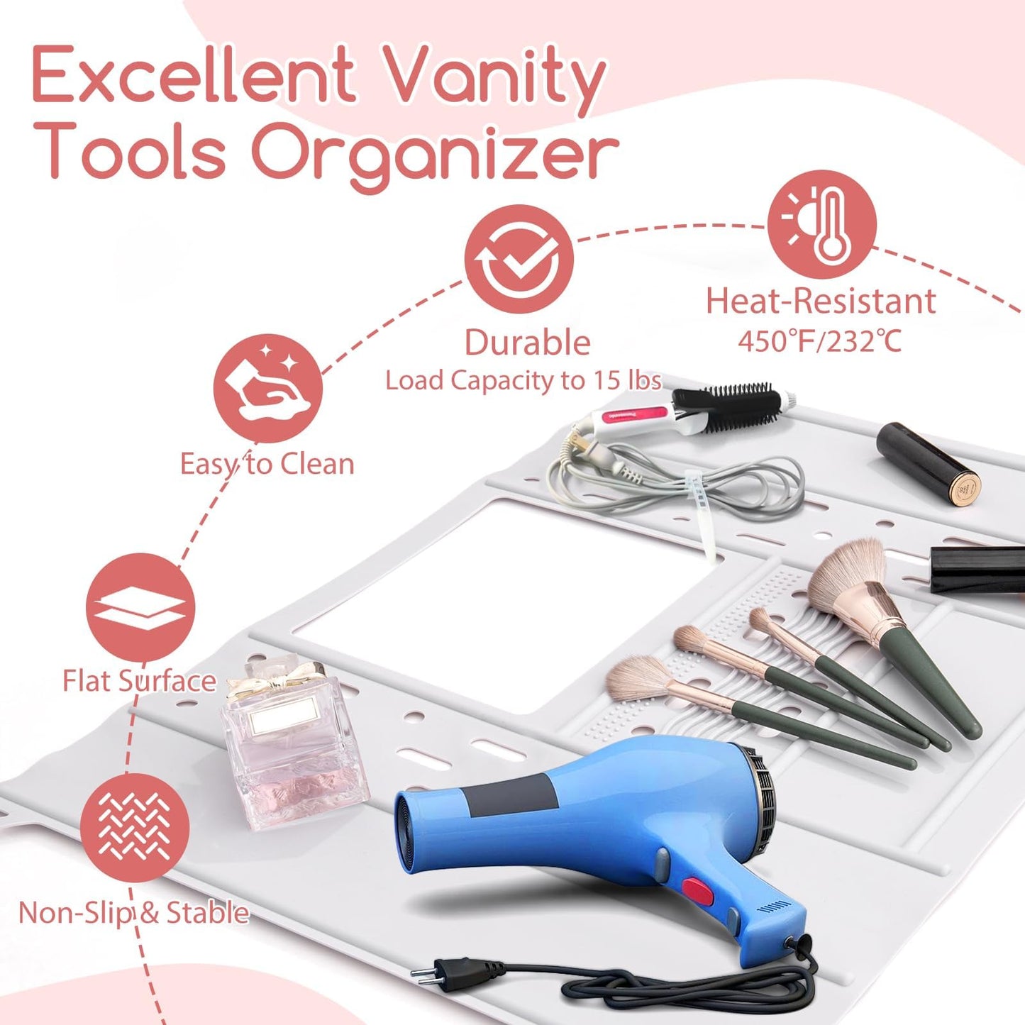 iArtker Bathroom Sink Cover, Silicone Beauty Makeup Brush Cleaning Mat, Foldable Space Saver Mat for Countertop, Heat-Resistant Sink Cover for Counter Space