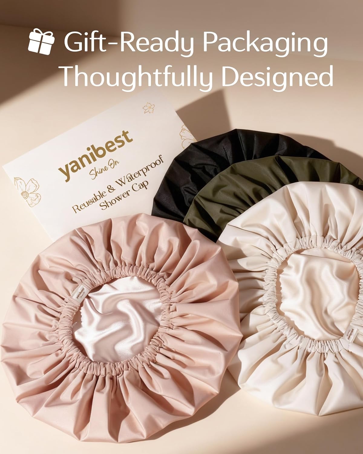 Yanibest Satin Lined Shower Cap - Reusable Waterproof Hair Protection Cap for Women | Large Peachy Pink